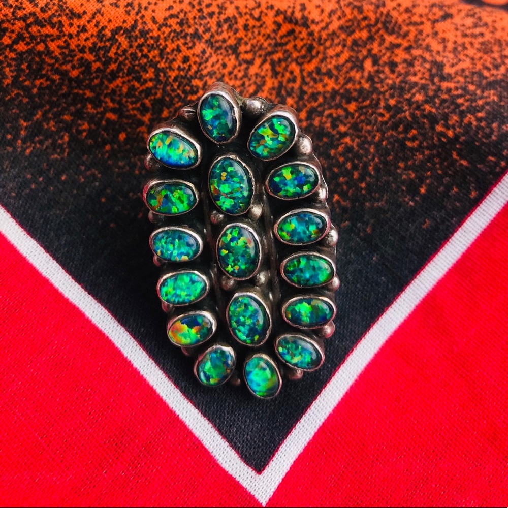 Navajo black opal sterling silver ring size 6.75